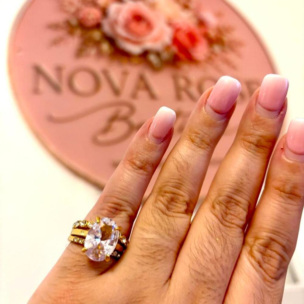 18K Gold Plated Oval Halo CZ Bridal Ring Set Size 7